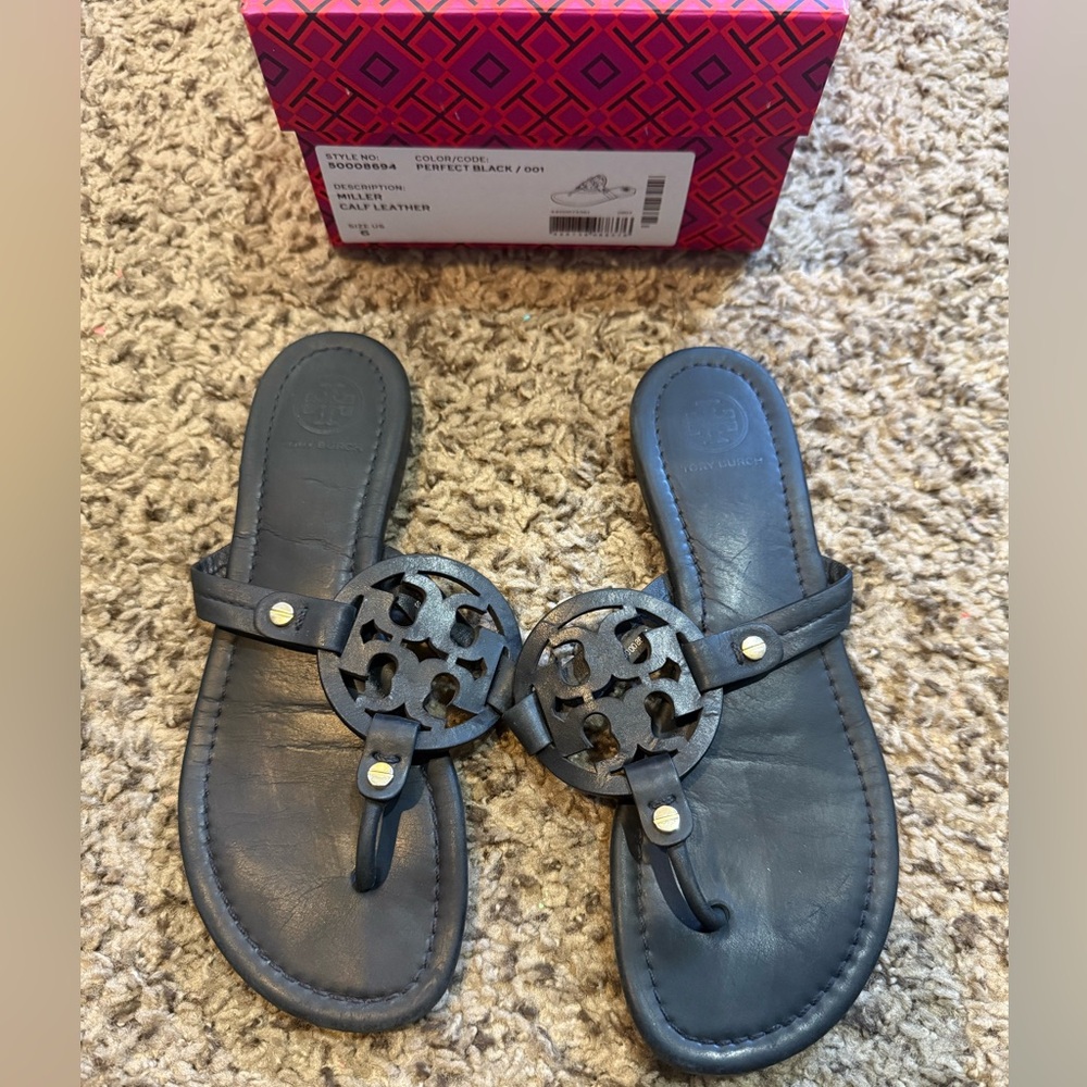 Tory Burch Black Miller Leather Sandals